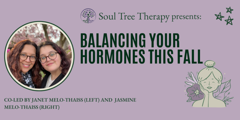 Decorative banner for balancing hormones workshop.